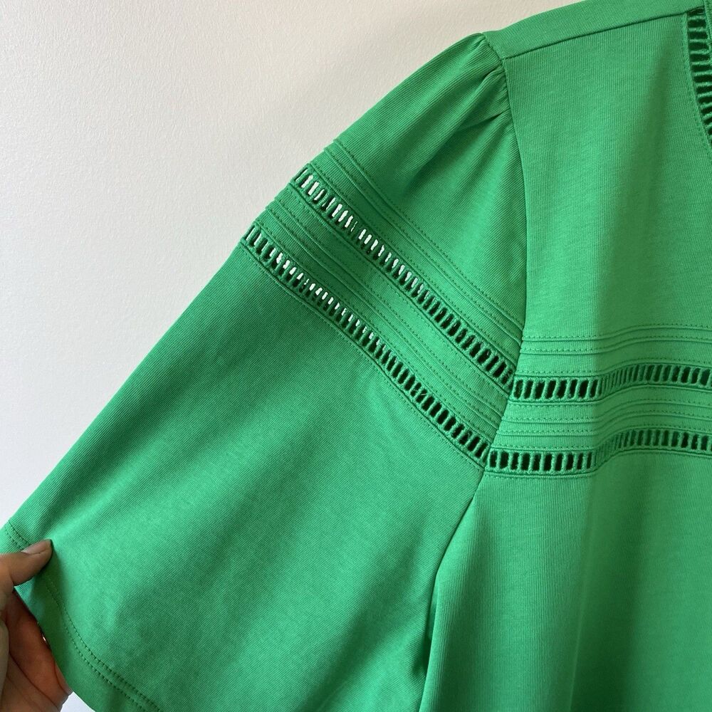 Talbots Ladder Stitch Crewneck T-Shirt Bright Green 100% Cotton Size 1X NWOT's - Picture 7 of 9